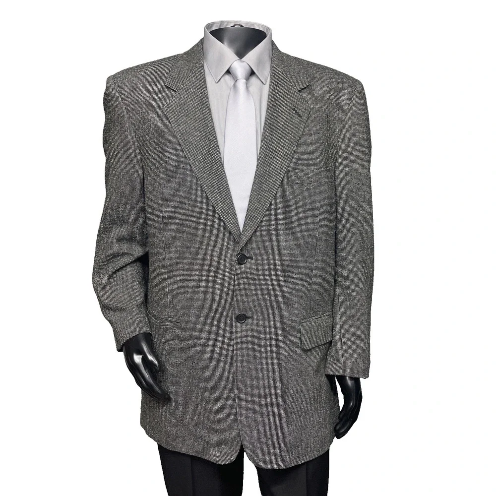 Vtg Barrington Mens 44L Sport Coat Gray 100% Silk Blazer Herringbone Tweed